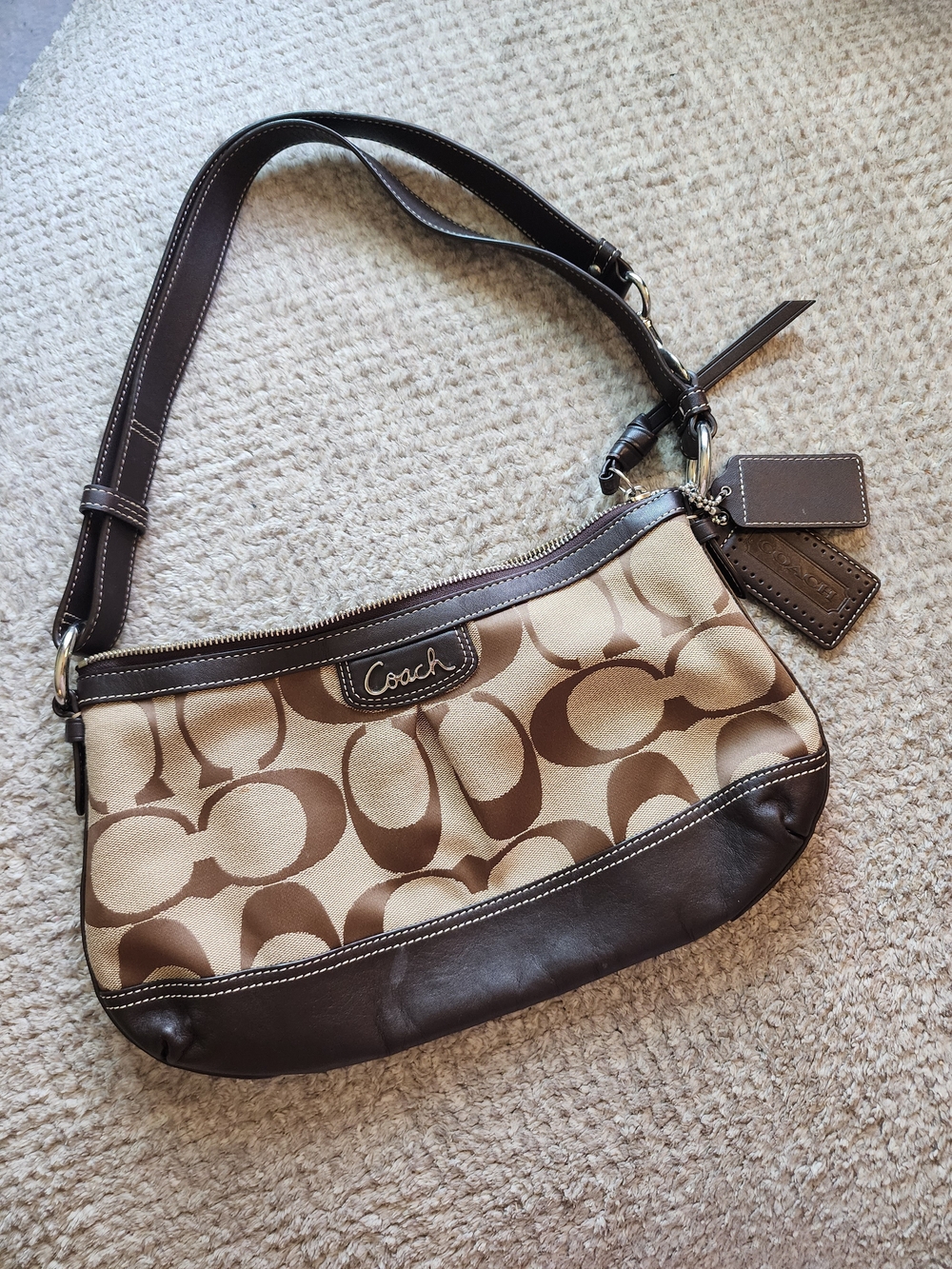 Coach Signature C Canvas Shoulder Bag Brown Leather Trim